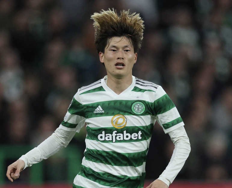Kyogo Furuhashi en plein match avec le Celtic