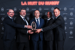 Philippe Saint-André et son staff lors de la Nuit du Rugby à l'Olympia le 26 septembre 2022 à Paris, France.
