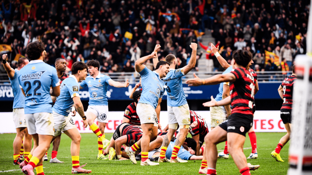 Les perpignanais qui célébre une victoire dantesque face à l'ogre Toulousain