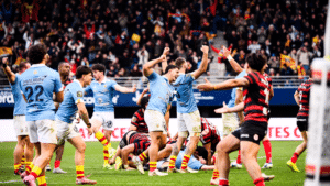 Les perpignanais qui célébre une victoire dantesque face à l'ogre Toulousain