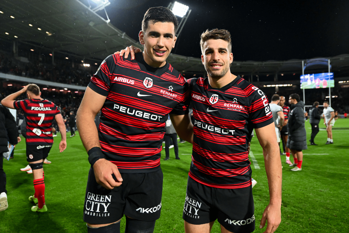 Efrain Elias of Stade Toulousain and Juan Cruz Mallia of Stade Toulousain