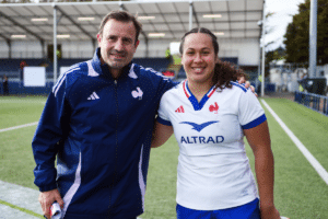 François Ratier of France women head coach and Manae Feleu of France