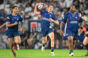 Lucas Moro of France , Mathieu Bastareaud of France and Sofiane Guitoune of France during the Crunch Creator 2026