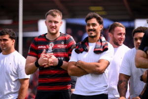 Joshua Brennan of Stade Toulousain and Dimitri Delibes of Stade Toulousain