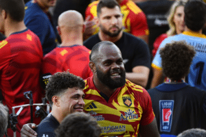 Peceli YATO and Thomas SAUVETERRE of USAP during the Pro D2 Final match