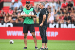 Ugo Mola of Stade Toulousain and Clement Poitrenaud of Stade Toulousain