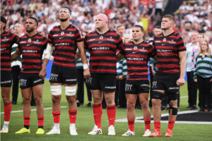 Matthis LEBEL of Toulouse , Alexandre ROUMAT , Jack WILLIS , Joel MERKLER of Toulouse , Antoine DUPONT