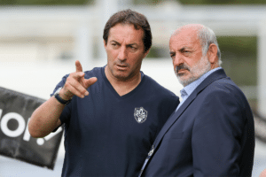 Philippe Sella of Agen and Alain Tingaud, president of Agen